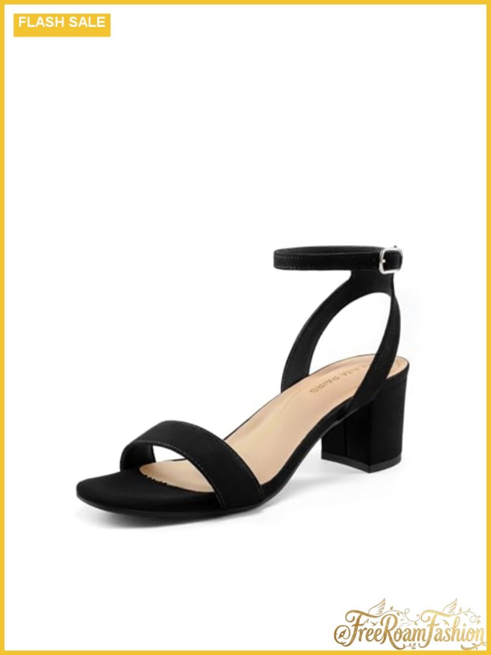 Women's Low Chunky Block Heel Ankle Strap Sandals Faux Suede Dressy